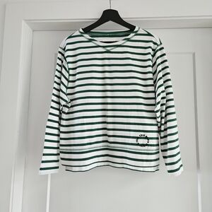 Hudson BAY Green and White Striped Women's Crew Neck Sweater Size MEDIUM